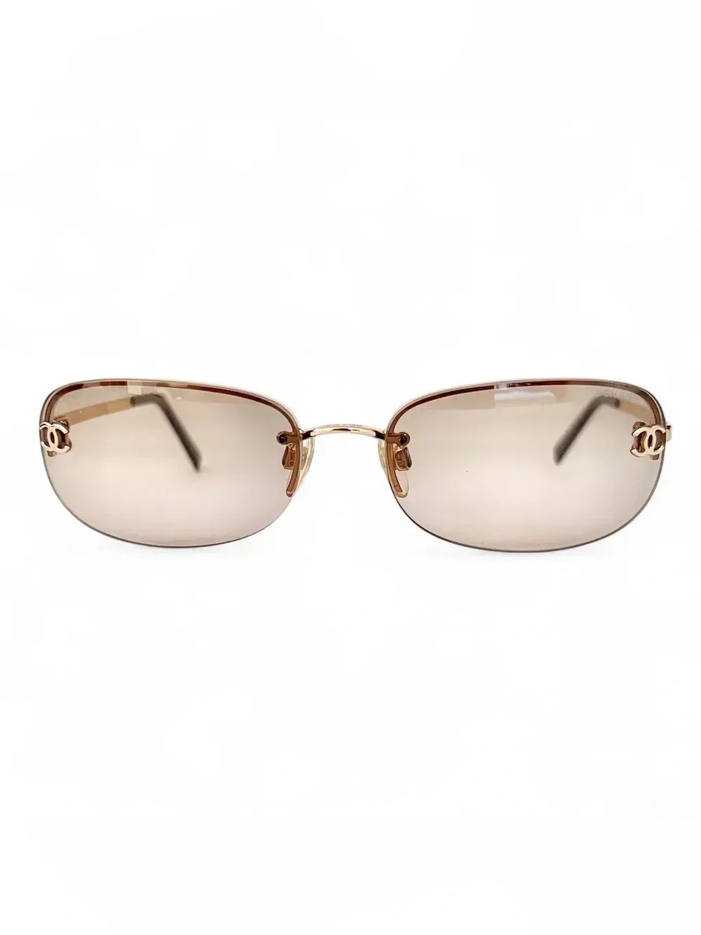 CHANEL Vintage Gold Brown Gradient Oval Sunglasses
